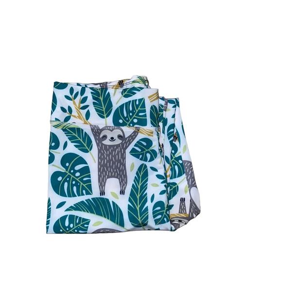 Sloth Tree Jungle Printed Athleisure Athletic Cozy Core Leggings Tights size L - Picture 6 of 7